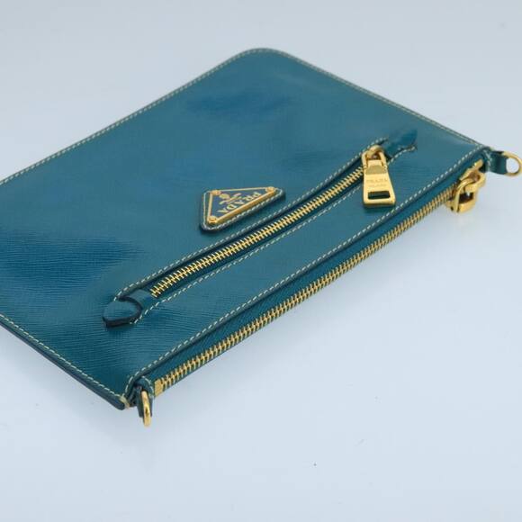 PRADA Shoulder Bag Safiano Leather Turquoise Blue Gold - Picture 6 of 9